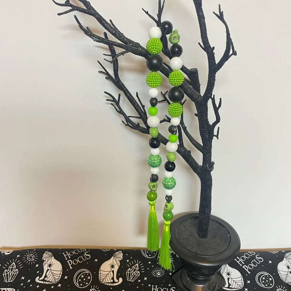 Halloween Decorations Decor Green Skull spooky inspired garland tiered trays